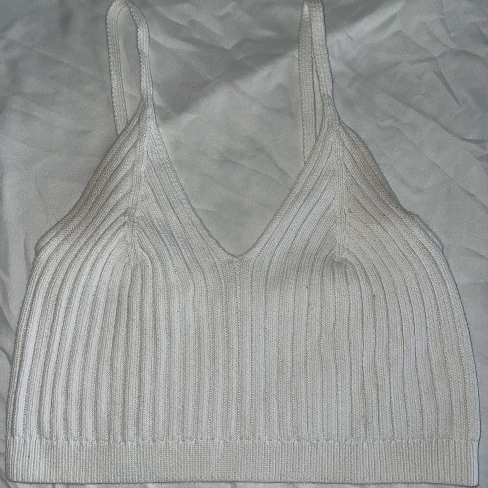 Free People Ivory Ribbed Knit Top
